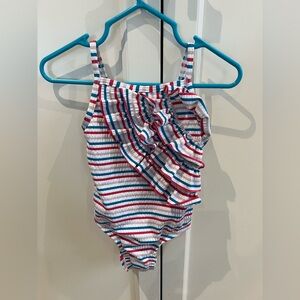 Joe Fresh 12-18m One Piece Swimsuit with Ruffle - Red, Blue, White